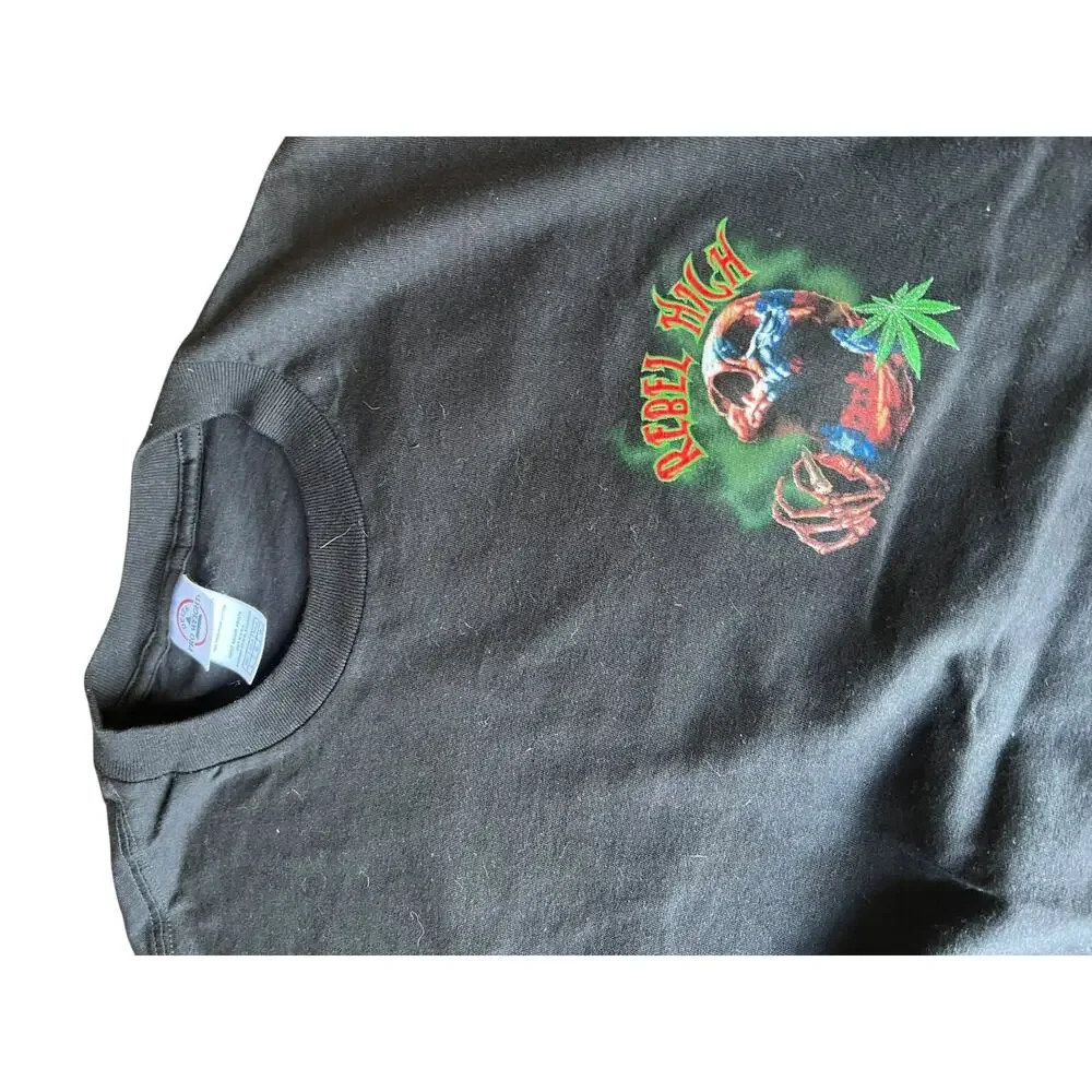 VINTAGE DELTA REBEL TIL I DIE SKULL T SHIRT GUNJA WEED Size L